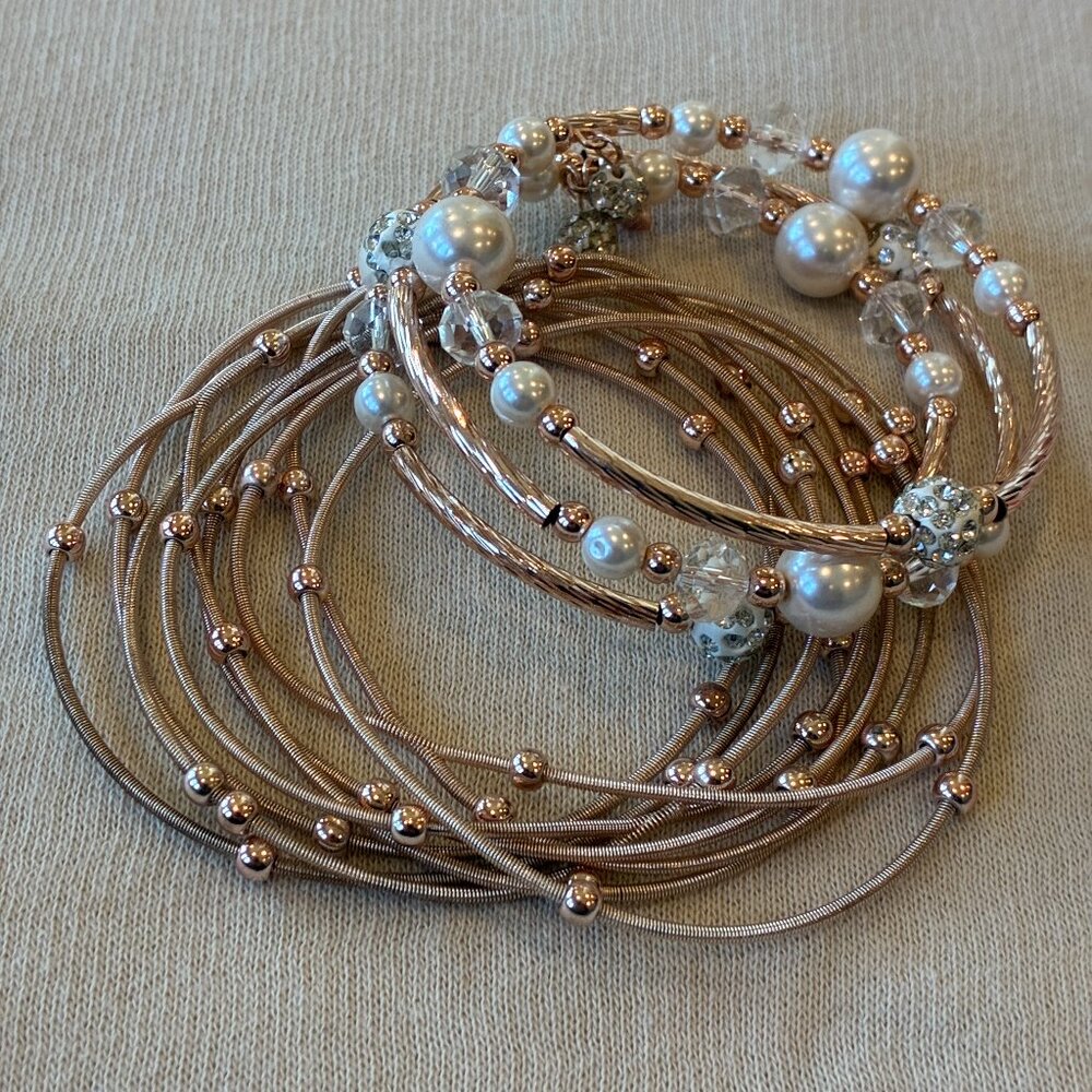 Rose Gold Pearl Bundle of Bracelets